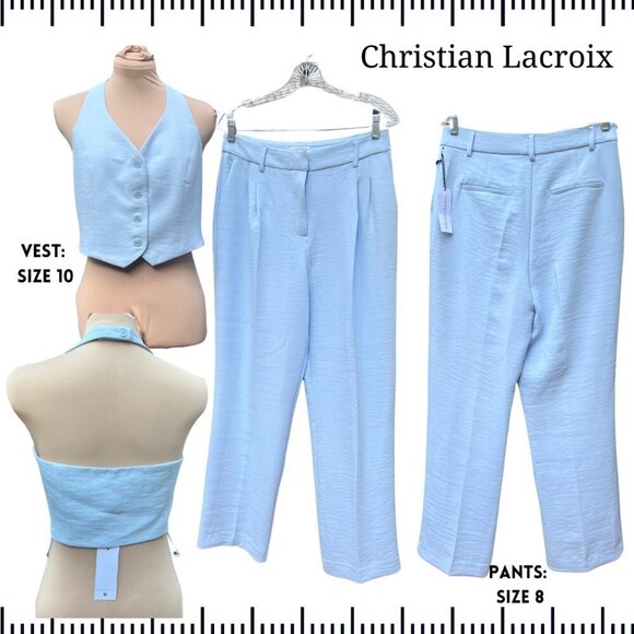 Christian Lacroix [NWT - Size 8] Light Blue High-Rise Pintuck Trousers - Picture 5 of 8